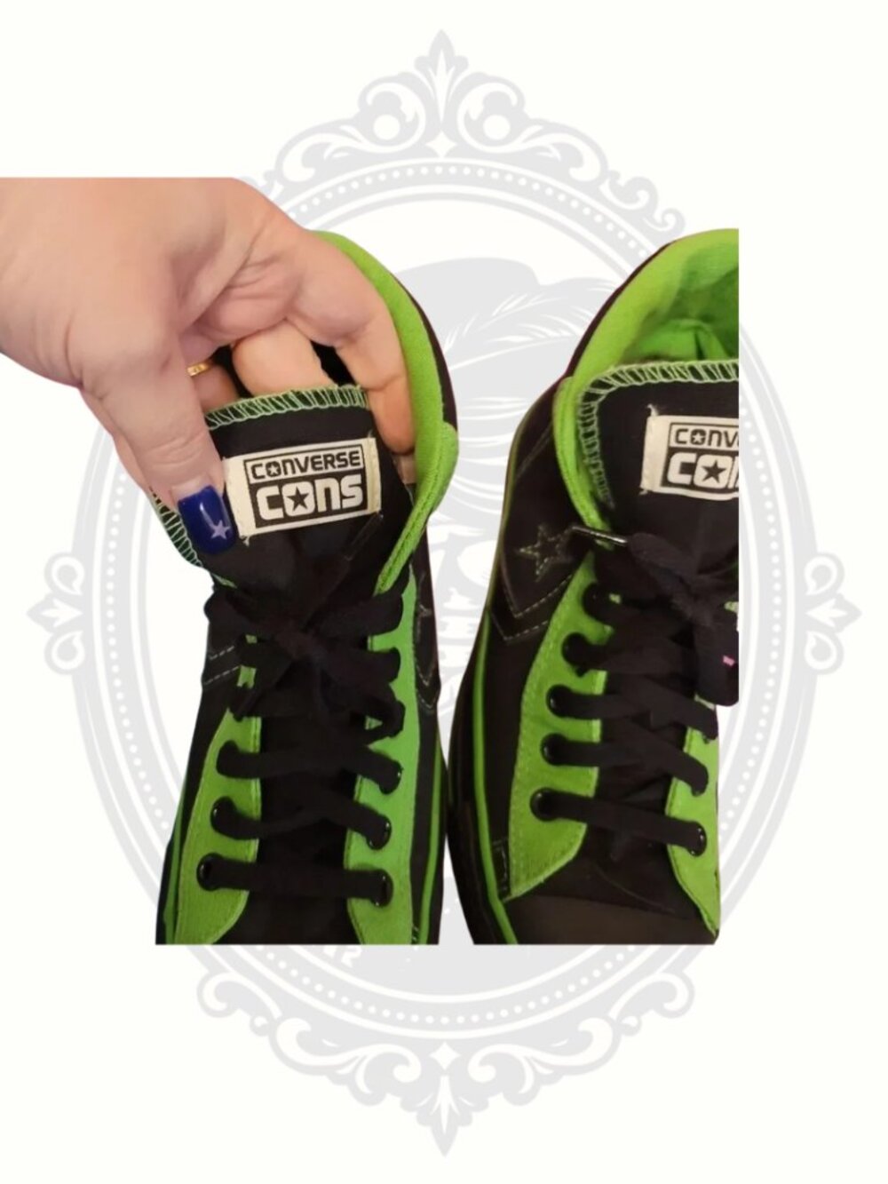 (SOLD) Converse CONS Black & Neon Green High Top Sneakers Mens 8 Womens 10 - Picture 9 of 11